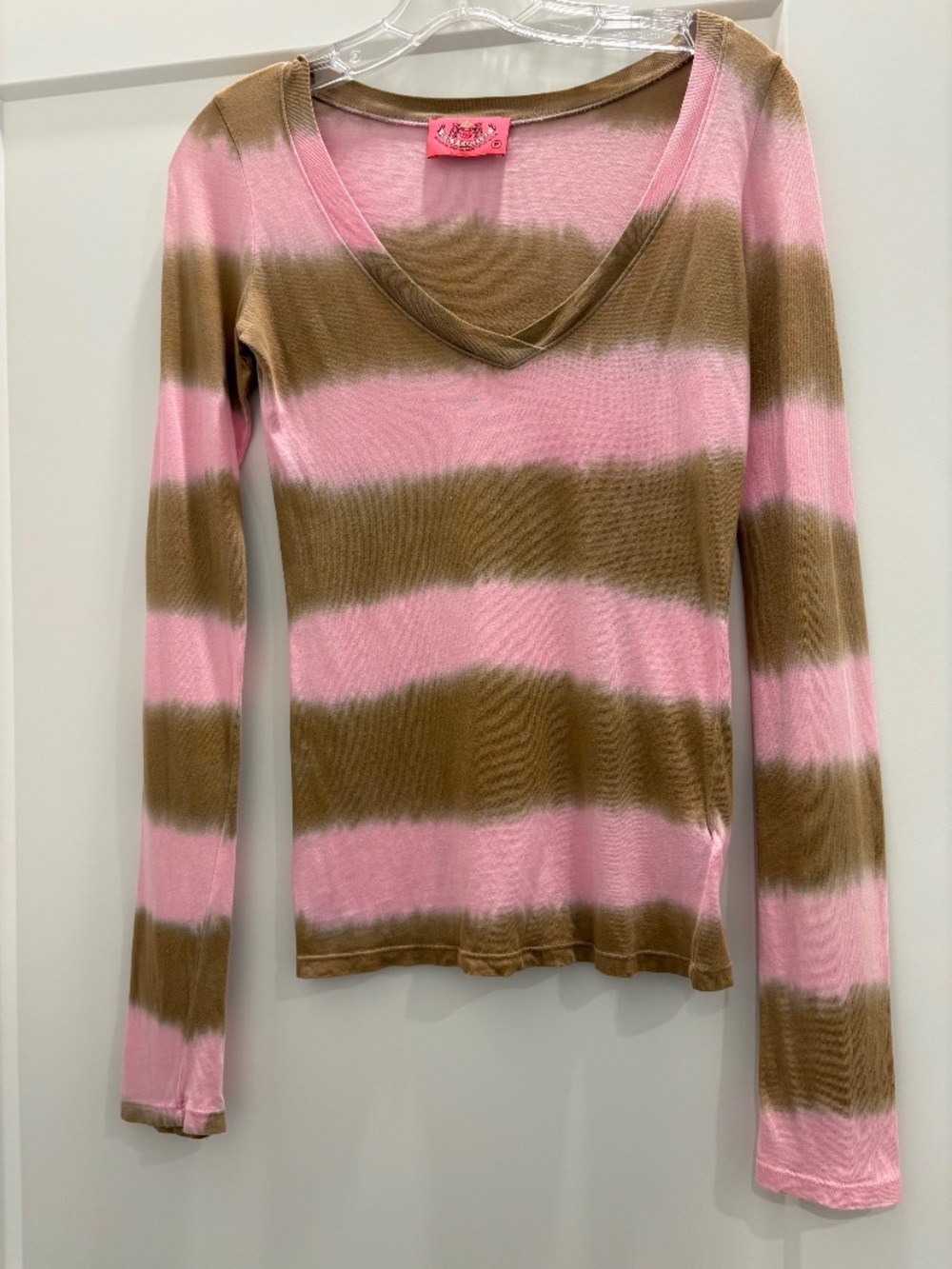 JUICY COUTURE Pink & Light Brown Tie Dye Long Sleeve Top; Size: Petite